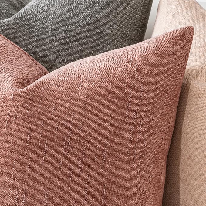 MIULEE Textured Chenille Throw Pillow Covers 18x18 Inch Dusty Pink | Pack of 2 Decorative Soft Throw Pillows, Solid Textured Cushion Covers, Modern Home Decor for Couch Sofa Bedroom Living Room
