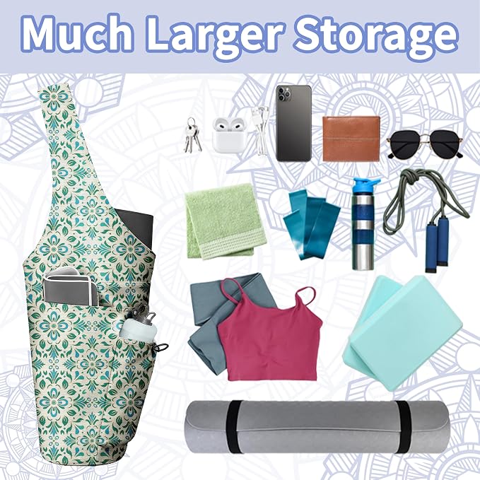 Yoga Bag for Women, Large Yoga Mat Bag Tote Carrier with Wet Dry Pocket, Water Bottle Holder & Adjustable Strap, Fits 1/2" Thick Yoga Mat for Gym, Pilates, Travel, Work