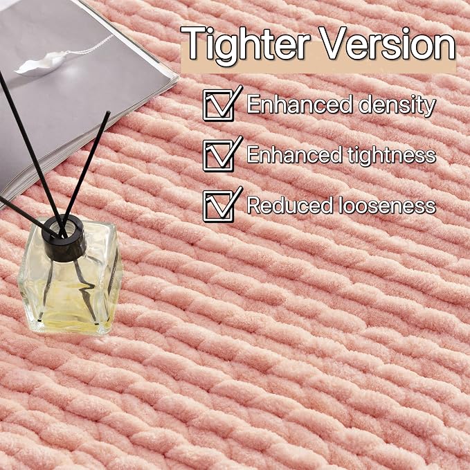 Maetoow Chenille Chunky Knit Blanket,Handmade Cozy for Home Decor,40×50,Rose Pink