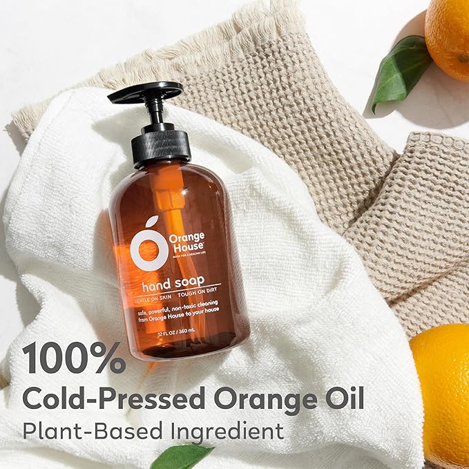ORANGE HOUSE Liquid Hand Soap with Natural Food-Grade Orange Oil, Fresh Smell, 12 Fl Oz (6 Pack)