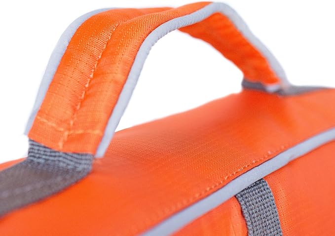 Outward Hound Granby Splash Dog Life Jacket, Life Vest, Orange, X-Small | Max Buoyancy, Adjustable Fit, Head/Neck Support, Rescue Handle, Reflective, Swimming & Boating, X-Small Dogs (11–15" Girth)