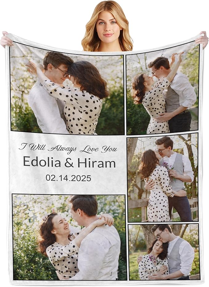 Custom Blanket with Pictures, Personalized Photo Blanket for Mom | Personalized Mothers day Fathers Day Christmas Anniversary Birthday for Women Men Her Him Mom Dad Couple Girlfriend Boyfriend