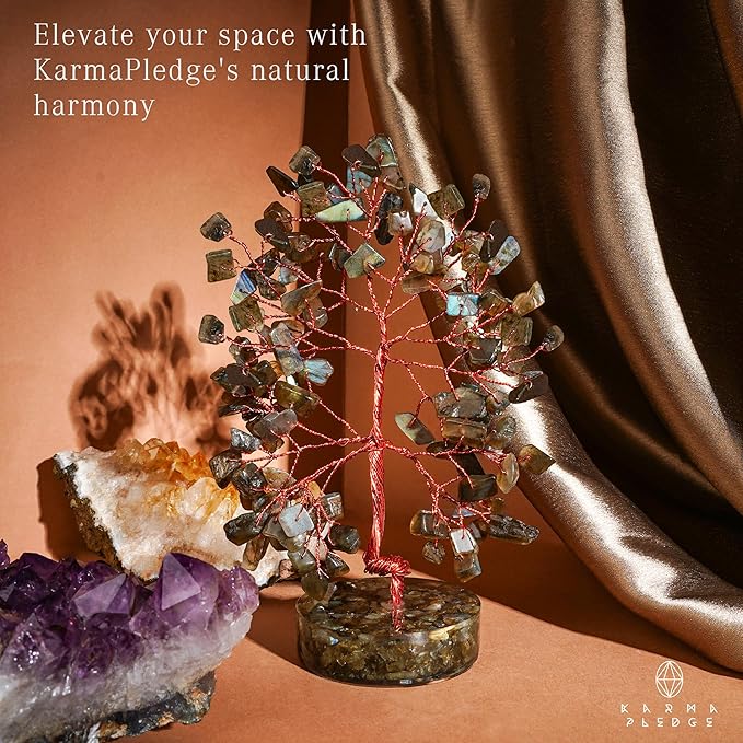 Labradorite Chakra Tree of Life Birthday Gifts for Women, Men, Friends, Handmade Healing Crystals Tree for Home Office Decor, Positivity, Good Luck, Money, Unique Gifts for Her Mom, Sister, Dad