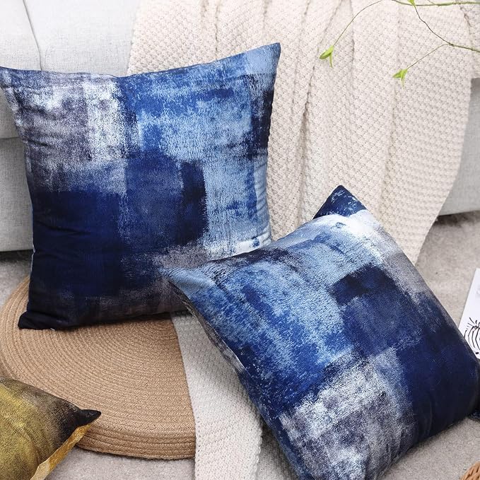 Throw Pillow Covers for Couch, 18x18 Inch, 2 Pack, Blue | Decorative Throw Pillow Covers Cushion Covers for Couch Bedroom Sofa Living Room