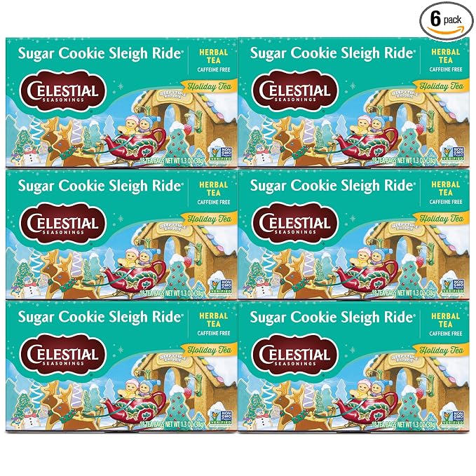 Celestial Seasonings Herbal Tea, Sugar Cookie Sleigh Ride, 18 Count (Pack of 6)