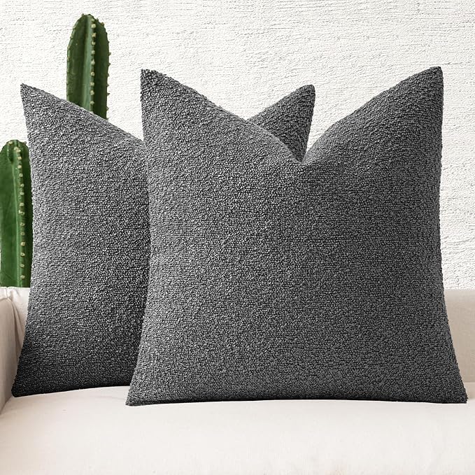 MIULEE 18x18 Decorative Lumbar Boucle Couch Pillow Covers Charcoal | Set of 2 Textured Neutral Throw Pillow Covers, Accent Solid Pillowcases, Sofa Living Room Home Decor
