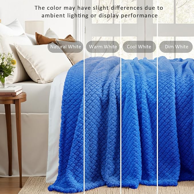 Exclusivo Mezcla Soft Fleece Twin Size Blanket for Bed, Cobalt Blue | Jacquard Lightweight Cozy Bed Blanket, Breathable Decorative Fuzzy Textured All Season Use, 60x80 Inches