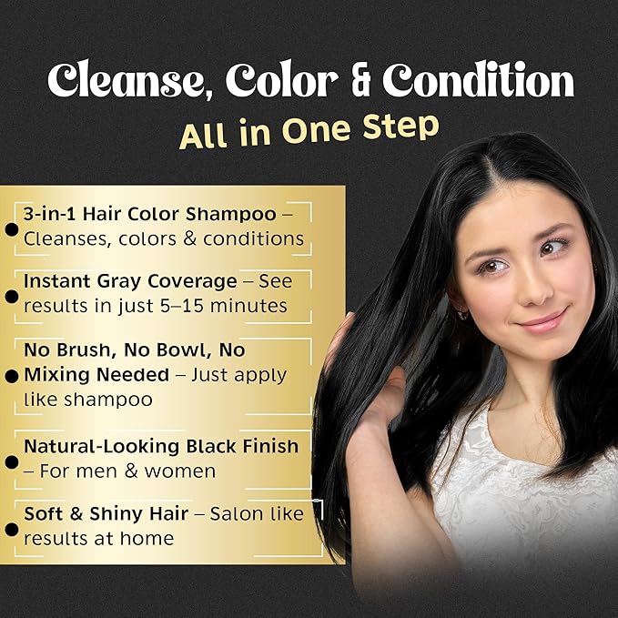Herbishh Hair Color Shampoo for Gray Hair – Natural Hair Dye Shampoo – Colors Hair in Minutes – Lasts Up To 3-4 Weeks – 500ML – 3-In-1 Hair Color – Colors, Cleanses, and Conditions (Black)