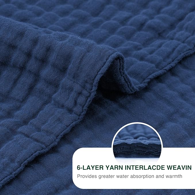 Love's cabin 100% Cotton Muslin Blanket, 6 Layer Lightweight Breathable Gauze Large Throw Blanket 50 x 70 Inches, Soft Cooling All Season Blanket for Couch or Sofa, Dark Blue