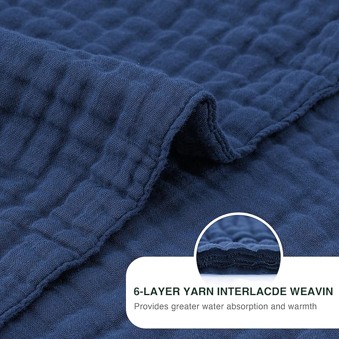 Love's cabin 100% Cotton Muslin Blanket, 6 Layer Lightweight Breathable Gauze Twin Size Blanket 60 x 80 Inches, Soft Summer Blanket for Bed or Couch, Dark Blue