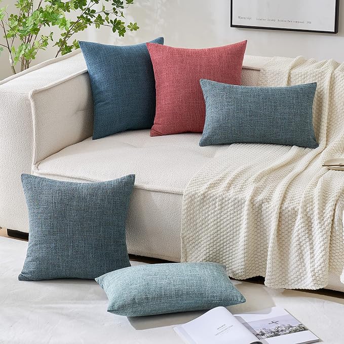 MIULEE Pack of 2 Decorative Linen Burlap Coastal Pillow Covers Farmhouse Accent Pillowcases for Sofa Car Couch Bedroom Living Room Decor 18x18 Inch Dusty Blue