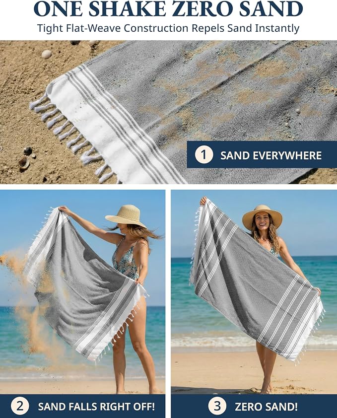 LANE LINEN Beach Towel, 2 Pack Beach Towels Oversized, 39"x71", Quick Dry Pool Towels for Adults, Absorbent Sandproof, Lightweight Travel Beach Towel - Ebony