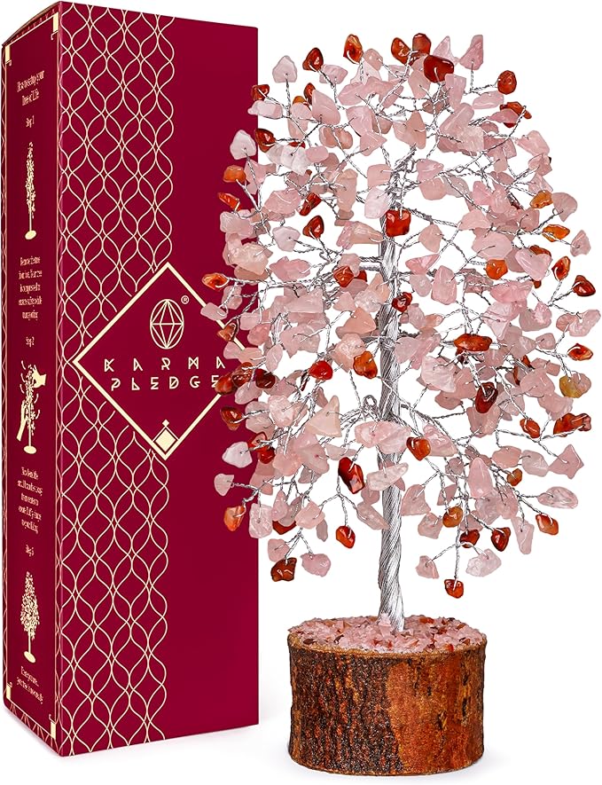 Healing Crystal Tree of Life for Birthday Gifts for Women, Mom, Sister, Friends Brings Good Luck, Money, Positivity, Reiki Healing, Handmade Feng Shui Boho Decor for Home & Office - Rose, Carnelian