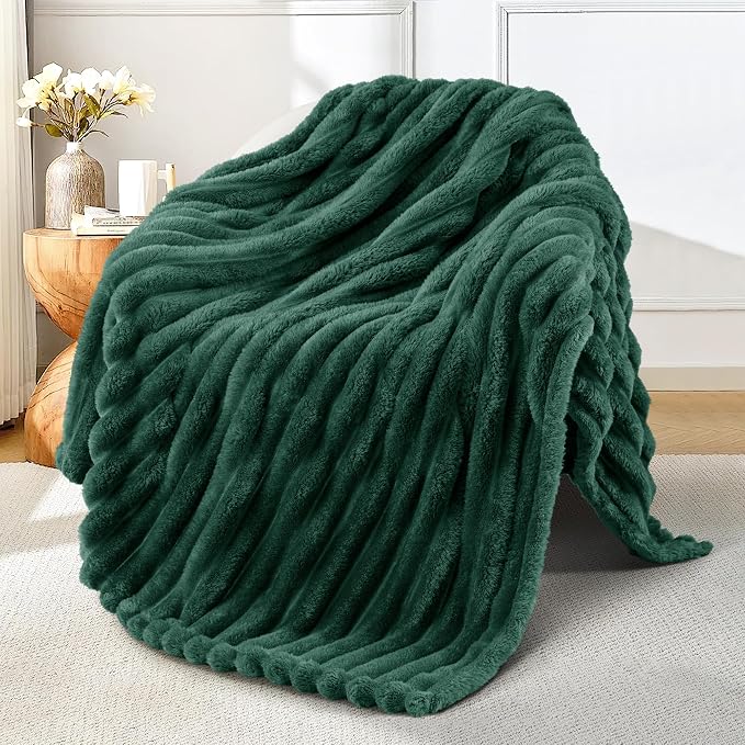 Exclusivo Mezcla Striped Fleece Throw Blanket for Couch, Sofa, Bed, 50"x60" | Soft Breathable Cozy Bed Blankets, Lightweight Plush Fluffy Fuzzy Jacquard Decorative Blankets