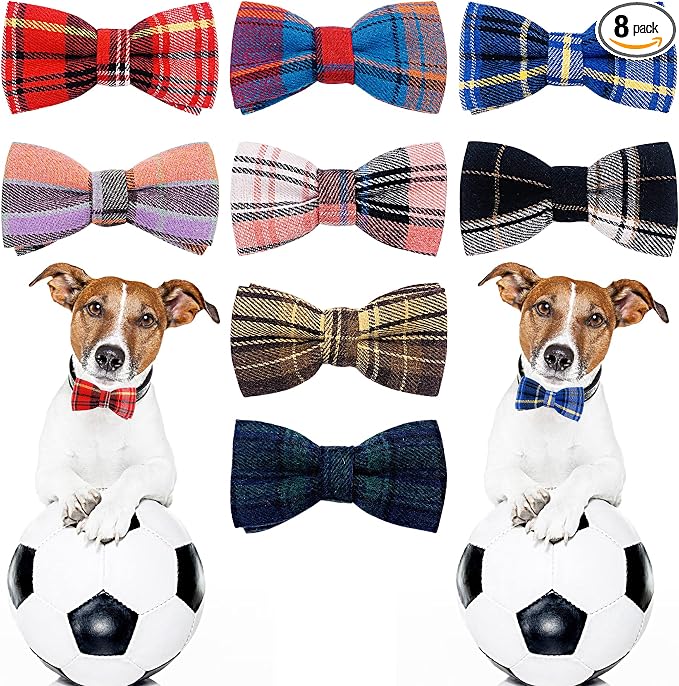 PET SHOW 8 Pack Dog Bowties Plaid for Small Dogs Slide on Collar