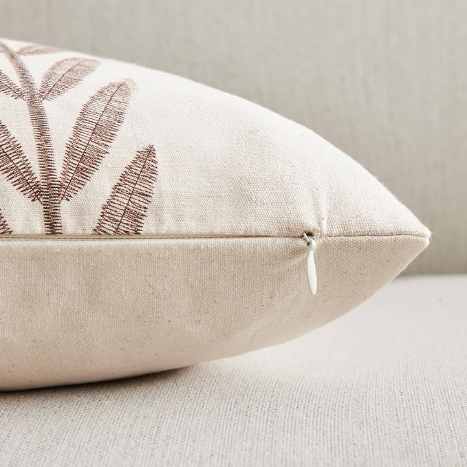 Farmhouse Leaves Throw Pillow Covers Set of 2, 18x18in Chocolate | 100% Organic Cotton, Rustic Accent Print Pillow Case, Pastoral Decorative Cushion Covers for Sofa Bed Living Room Home Decor