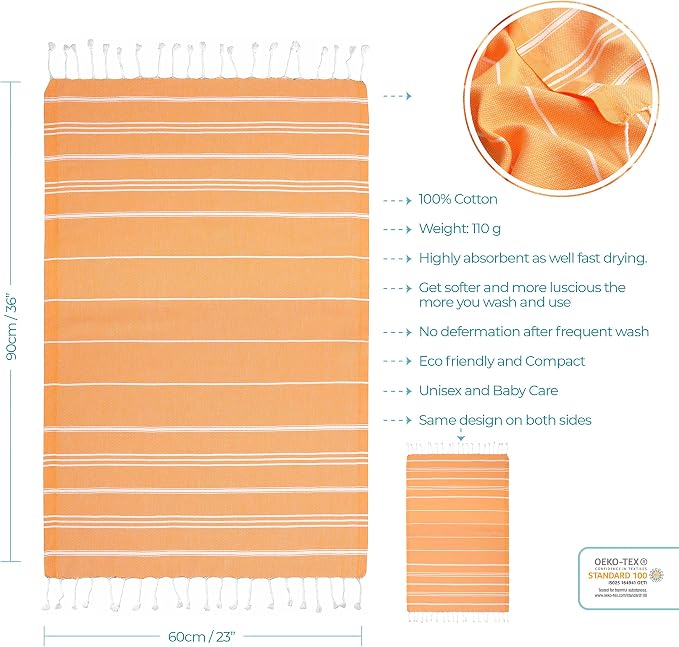 Cacala 100% Turkish Cotton Kitchen Tea Towels, Highly Absorbent Luxury Soft Quick Drying Dish Towel with Hanging Loop for Gym, Yoga, Bath, Sports, Cleaning and Kitchen (23 x 36), Salmon