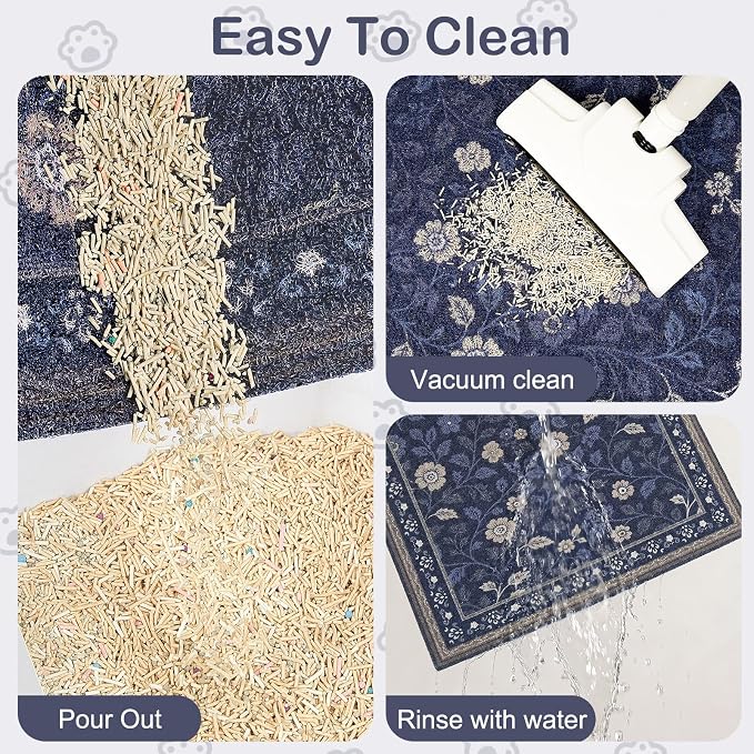 Glittme Cat Litter Mat, 40"x30" Non-Slip Washable Trapping Mat for Cats | Litter Trapping Mat With Thick PVC Coil To Catch Scatter, Soft On Paws And Waterproof Bottom To Protect Floors