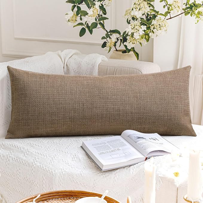 OTOSTAR Linen Throw Pillow Cover Set of 1 Decorative Long Lumbar Pillowcase Rectangle Cushion Cover 14x36 Inch for Home Decor Sofa Bedroom Car 35 x 90CM Brown