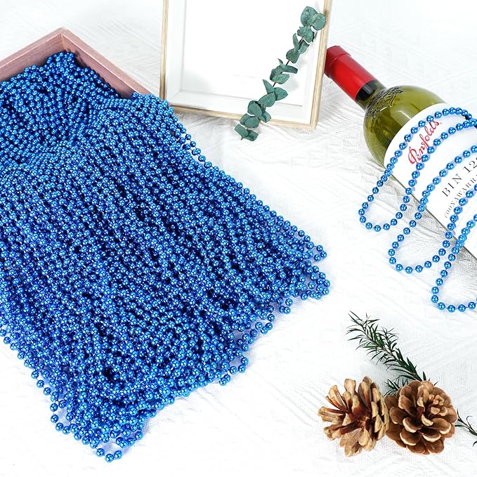12 PCS Blue Bead Necklace, Blue Mardi Gras Beads Christmas Necklaces, 33" 4th of July Patriotic Beads Necklaces, Parade Throw Accessories for Independence Day Mardi Gras Hanukkah Pirate Party