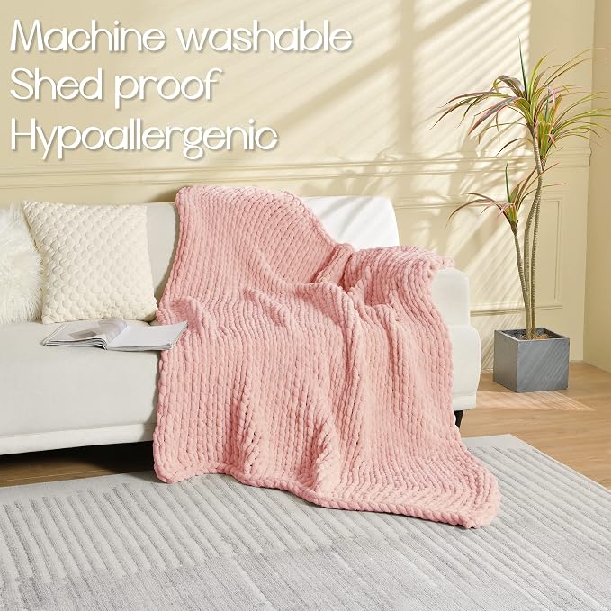 Maetoow Chenille Chunky Knit Blanket,Handmade Cozy for Home Decor,60×80 Rose Pink