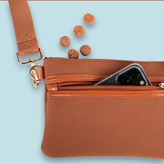 Dog Treat Pouch, Crossbody Treat Bag with Secure Pockets, Poop Bag Dispenser for Dog Moms, Walks, & Training