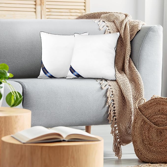 Utopia Bedding 22x22 Throw Pillow Inserts, Decorative Pillows, Pack of 2 | Piping Throw Pillows, Plush & Supportive, Aesthetic Cushion Sham Stuffer for Sofa, Office, Couch & Bed, Set of 2, White