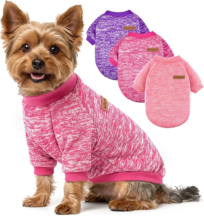 3 Pack Dog Sweaters for Small Dogs Girl Boy Winter Fleece Clothes Warm Soft Dog Sweatshirt Outfit for Dogs Cats Pet Apparel