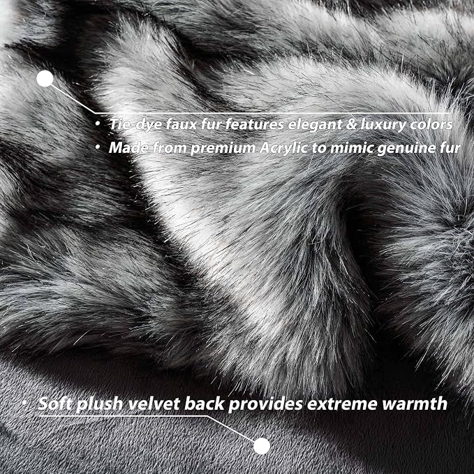 BATTILO Luxury Silver Grey Faux Fur Throw Blanket for Couch, 50"x60", Thick | Soft Cozy Plush Warm Elegant Furry Fluffy Faux Fur Blanket for Bed, Sofa, Living Room, Long Pile with Black Tips