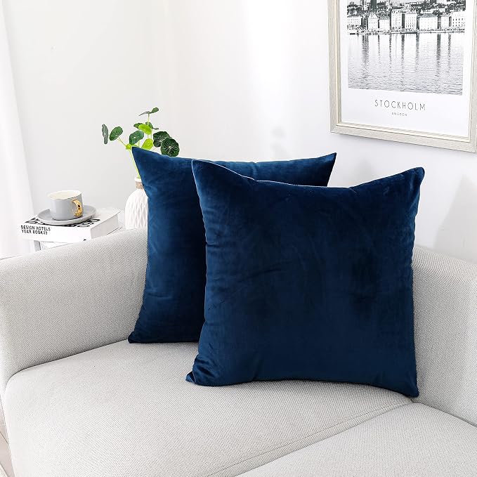NiNi ALL Navy Blue Velvet Throw Pillow Covers 22x22 Pack of 2 Decorative | Soft Solid Boho Cushion Squar Pillow Cases for Chair Sofa Bedroom Farmhouse Living room Modern Luxury Home Decor Christmas