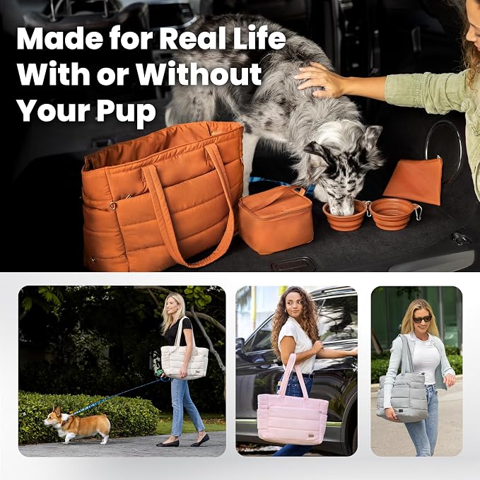 Rubyloo Puffer Dog Travel Bag for Dog Moms, Diaper Bag with Travel Bowls