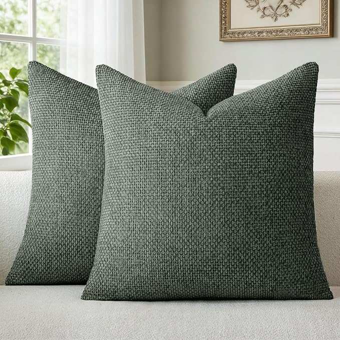 a moment Christmas Dark Green Chenille Throw Pillow Covers 16x16 Inch Pack of 2 Modern Decorative Throw Pillow Covers Farmhouse Cross Covers Home Decor for Sofa Bedroom Living Room
