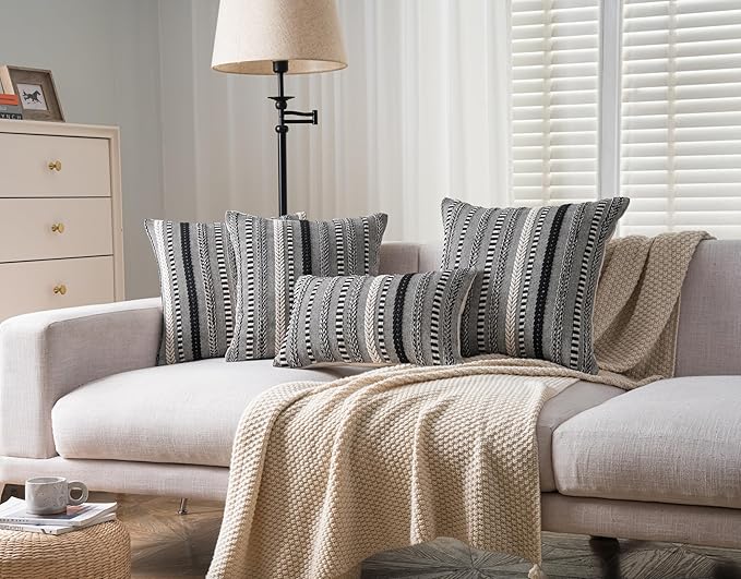Cethom Boho Lumbar Pillow Covers 14x36 Long, Farmhouse Decorative Couch Pillow Cases, Black Accent Pillows of Bed, Sofa Bedroom Living Room Home Decor Cushion Cover, Pack of 1