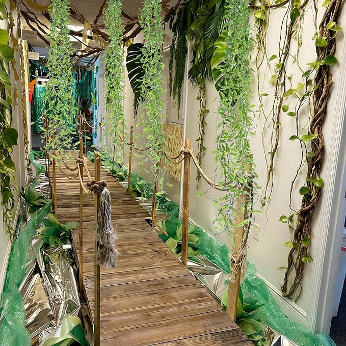 Jungle Theme Decoration Set, 34.5 ft Artificial Hanging Willow Vines Greenery for Classroom, Woodland Forest Rainforest Safari Party, Enchanted Indoor Outdoor Home Garden Wall DIY Decor