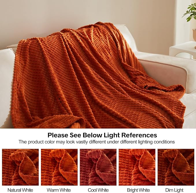 Simple&Opulence Burnt Orange Throw Blanket for Couch-Super Soft Fluffy Blankets for Women 50x70 Inches Cozy Lightweight Fleece Blanket for Home Decor
