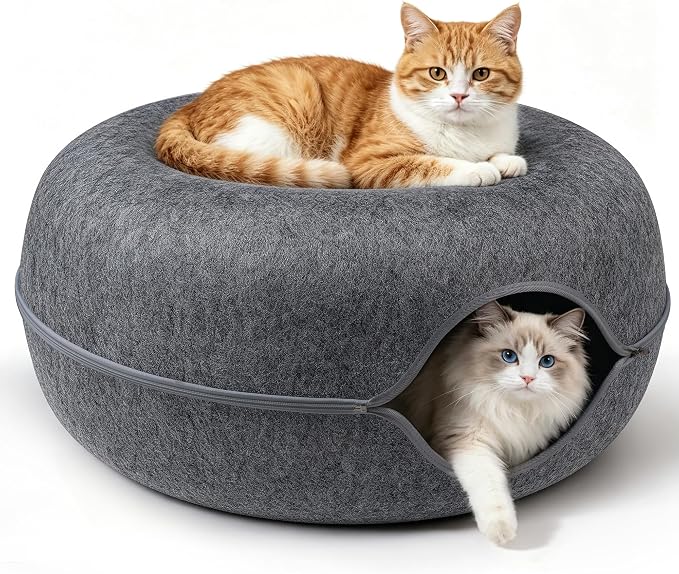 Cat Caves for Indoor Cats, Large Cat Tunnel for Multiple & Large Cats, Scratch Detachable Cave Bed, Kitten Donut Kitty Hideaway Up to 45 Lbs (Dark Grey, Jumbo, 1 Pack)
