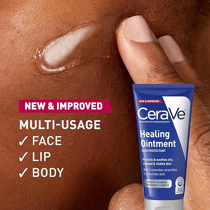 CeraVe Healing Ointment, Hydrating Skin Protectant With Petrolatum, Hyaluronic Acid & Ceramides, Face & Body Skin Barrier Repair For Cracked, Chafed, Dry Skin, Fragrance Free & Lanolin Free, 3 Oz