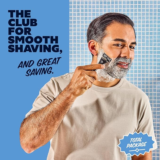 Dollar Shave Club | Total Package Gift Set | 4 Extra Close Refill Cartridges, 1 Heavy Metal Handle, 1 Prep Scrub 3 ounce, 1 Shave Butter 3 ounce, 1 Post Shave Dew 3.4 ounce, Razors for Men