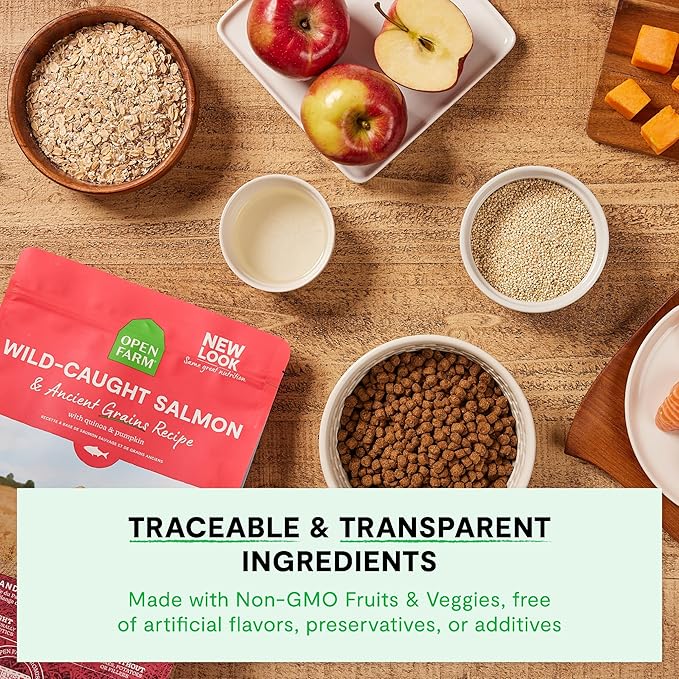 Open Farm Ancient Grains Dry Dog Food, Grass-Fed Beef Kibble, 4lb Bag | All Life Stages, All Breed Sizes, Protein-Rich & Nutrient Dense, 100% Traceable Ingredients, Non-GMO Fruits & Veggies.