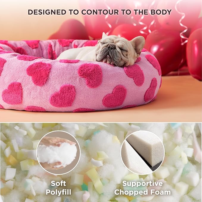 LE SURE Shown on TV Jacquard Donut Dog Beds Medium,Lover Hearts 30x30x8in | Orthopedic Calming Pet Bed Sofa, Original Design Pattern,Washable Cover,Cute Home Decor as Gift for Pet,Anti Slip Bottom