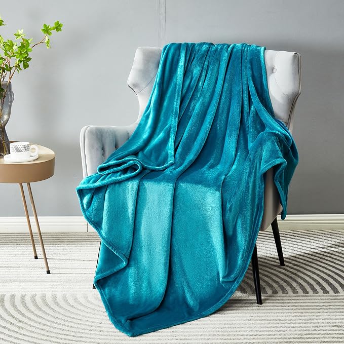 DREAMNINE Large Soft Fuzzy Flannel Fleece Throw Blanket for Couch Sofa 60" x 80", Decorative Solid Lightweight Velvet Bed Blanket, Luxury Cozy Shag Plush Microfiber Blankets for Bedroom,Twin Size,Teal