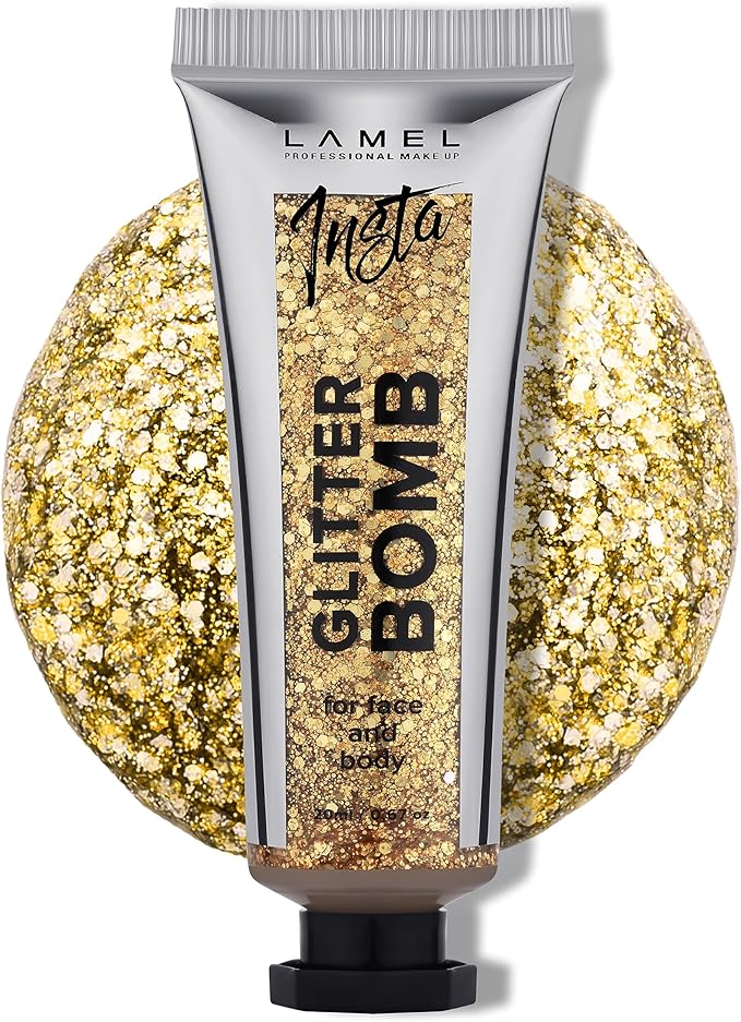 LAMEL Insta Glitter Bomb: Quick-Dry Holographic Face & Body Glitter Gel | Long-Lasting Shine & Effortless Removal | Perfect Face Glitter Makeup & Body, Hair Shimmer | Vegan & Cruelty Free -0.67 fl.oz