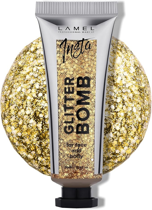 LAMEL Insta Glitter Bomb: Quick-Dry Holographic Face & Body Glitter Gel | Long-Lasting Shine & Effortless Removal | Perfect Face Glitter Makeup & Body, Hair Shimmer | Vegan & Cruelty Free -0.67 fl.oz