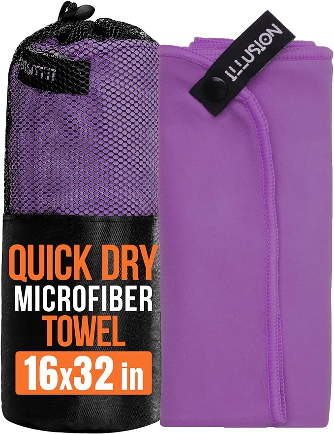 illusion Small Microfiber Gym Towels for Men and Women Active Sports (32" L x 16''W)-Lightweight Quick Dry Gym Towel for Sweat-Workout Towels Ideal for Yoga, Camping, Running, and Outdoor Activities