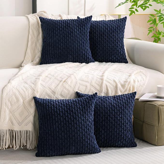 Set of 4 Navy Blue Decorative Throw Pillow Covers 26x26 Inch Corduroy Pillow Covers for Bed Couch Sofa Living Room Soft Square Cushion Cases
