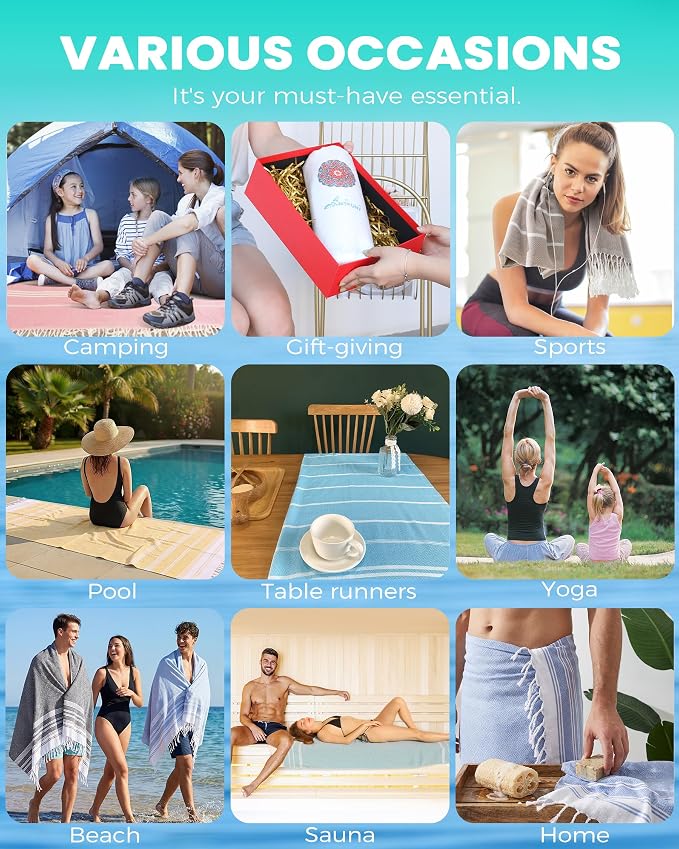 Antfuny 2 Packs Turkish Beach Towels Vacation Essentials Quick Dry Sand Free Oversized Bath Pool Swim Towel Extra Large XL Big Blanket Adult Travel Cruise Accessories Must Haves Clearance Stuff