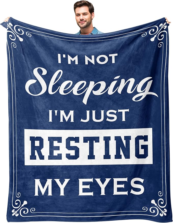 Kituzol Birthday Gifts for Men, Dad Gifts for Birthday, Anniversary Retirement Present for Men Grandpa, Dad Husband Blanket, I'm Not Sleeping, I'm Just Resting My Eyes Blanket (Navy Blue, 80x60inches)