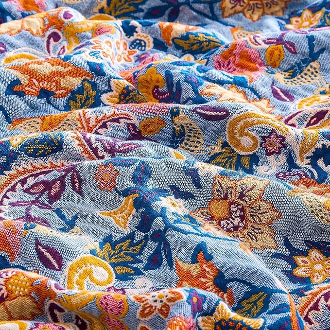 XIBLC Boho Throw Blanket for Bed, 100% Cotton Soft Rustic Quilt Fall Blanket, 50"x60" Floral Printed Farmhouse Decor Bed Blankets, All Season Rustic Reversible Bohemian Throw Quilt