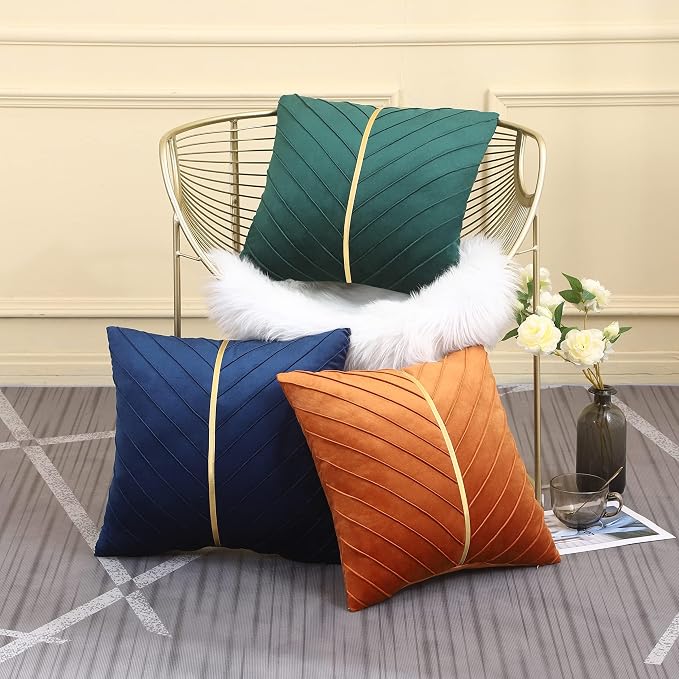 Velvet Throw Pillow Covers 24x24 Pack of 2 Gold Decor Dark Green | Soft Solid Pillow Covers,Modern Luxury Xmas Decor,for Couch Chair Sofa Bedroom Livingroom,Hidden Zipper,Ideal Gift,Easy Care