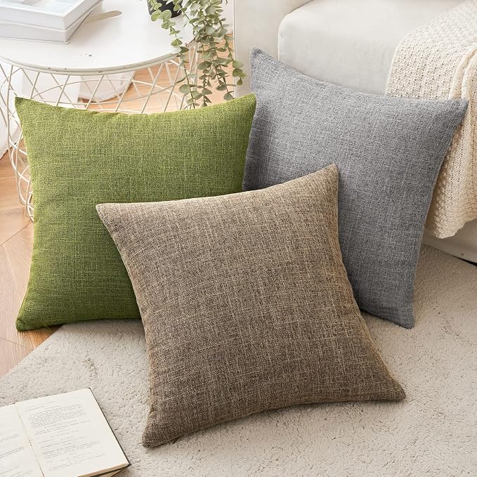 MIULEE Pack of 2 Decorative Linen Burlap Pillow Covers Farmhouse Boho Accent Pillowcases for Sofa Car Couch Bedroom Living Room Decor 20x20 Inch Brown
